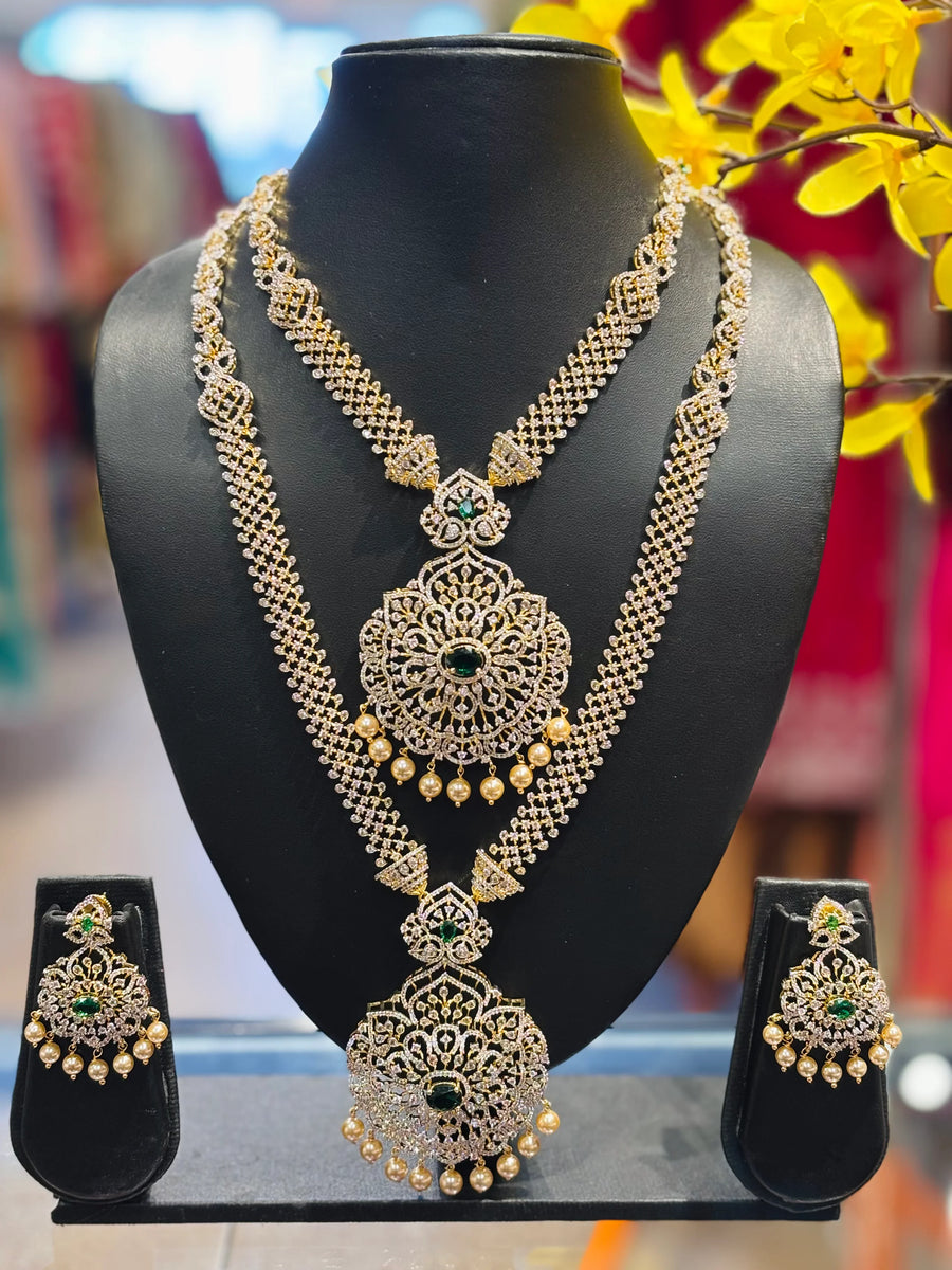 Combo Sets-Party Wear CZ Heavy Long & Short Necklace set
