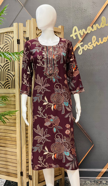 Wine - Rayon Cotton Kurti