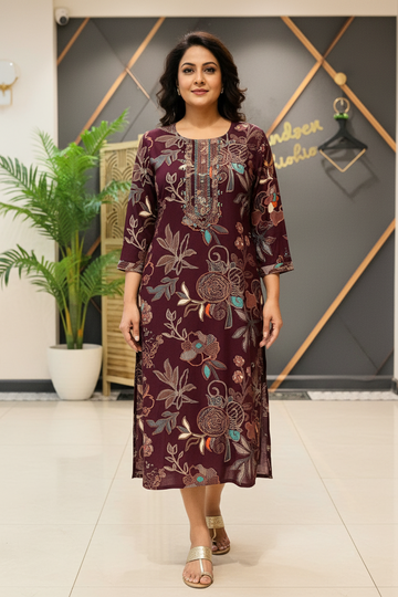 Wine - Rayon Cotton Kurti