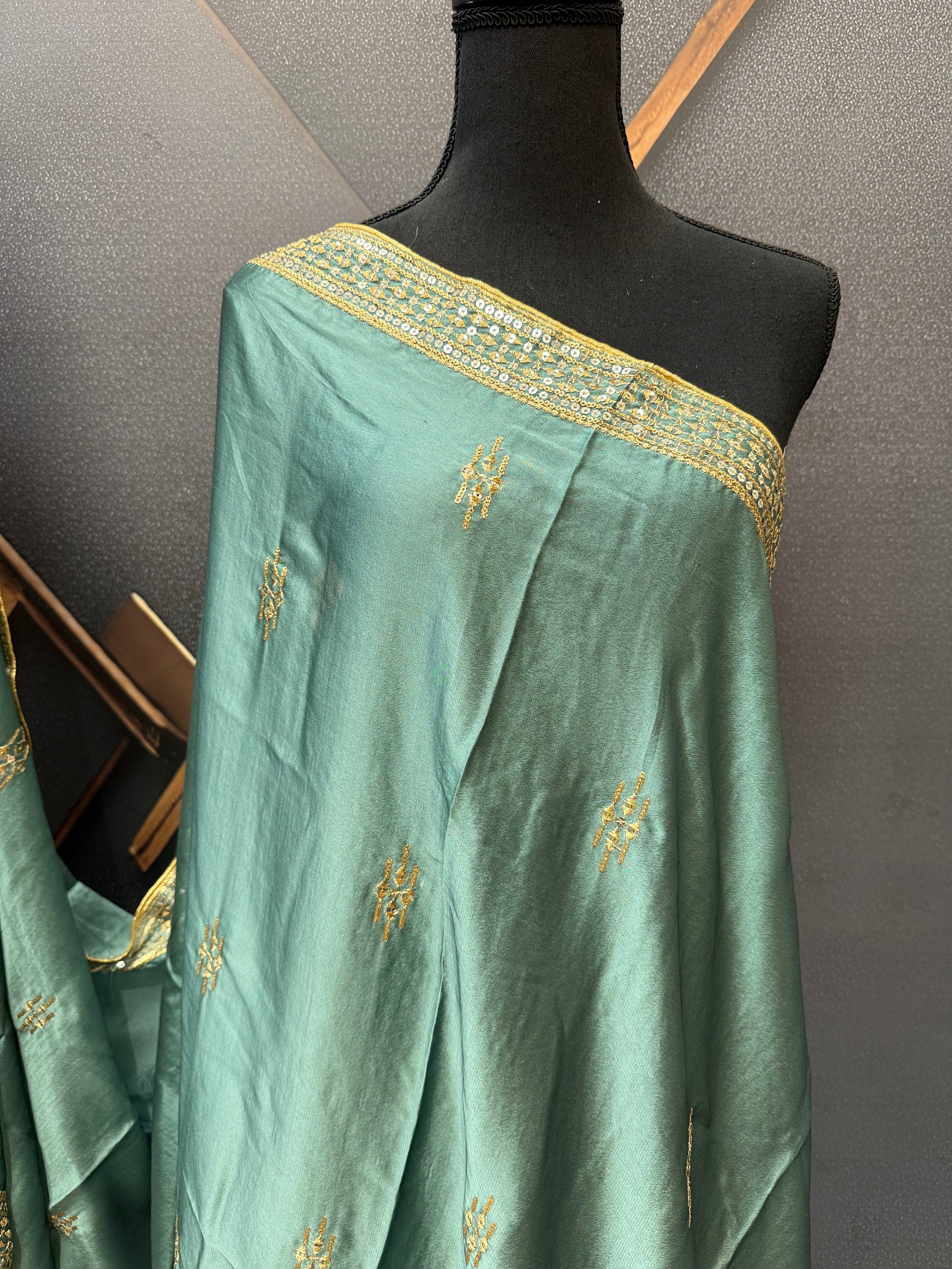 Satin Silk Dupattas with Gold Zari Work