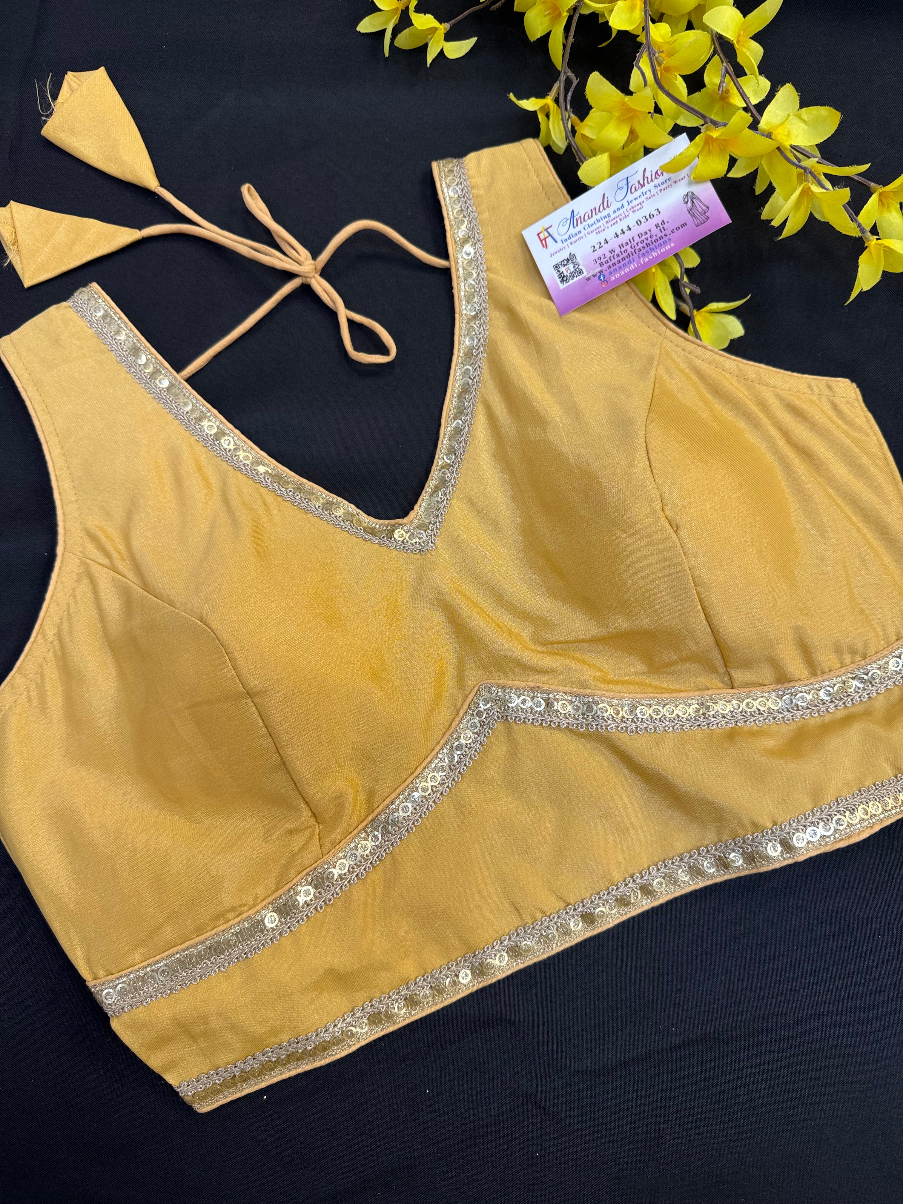 Plain Blouses with Gold Border- Size 38