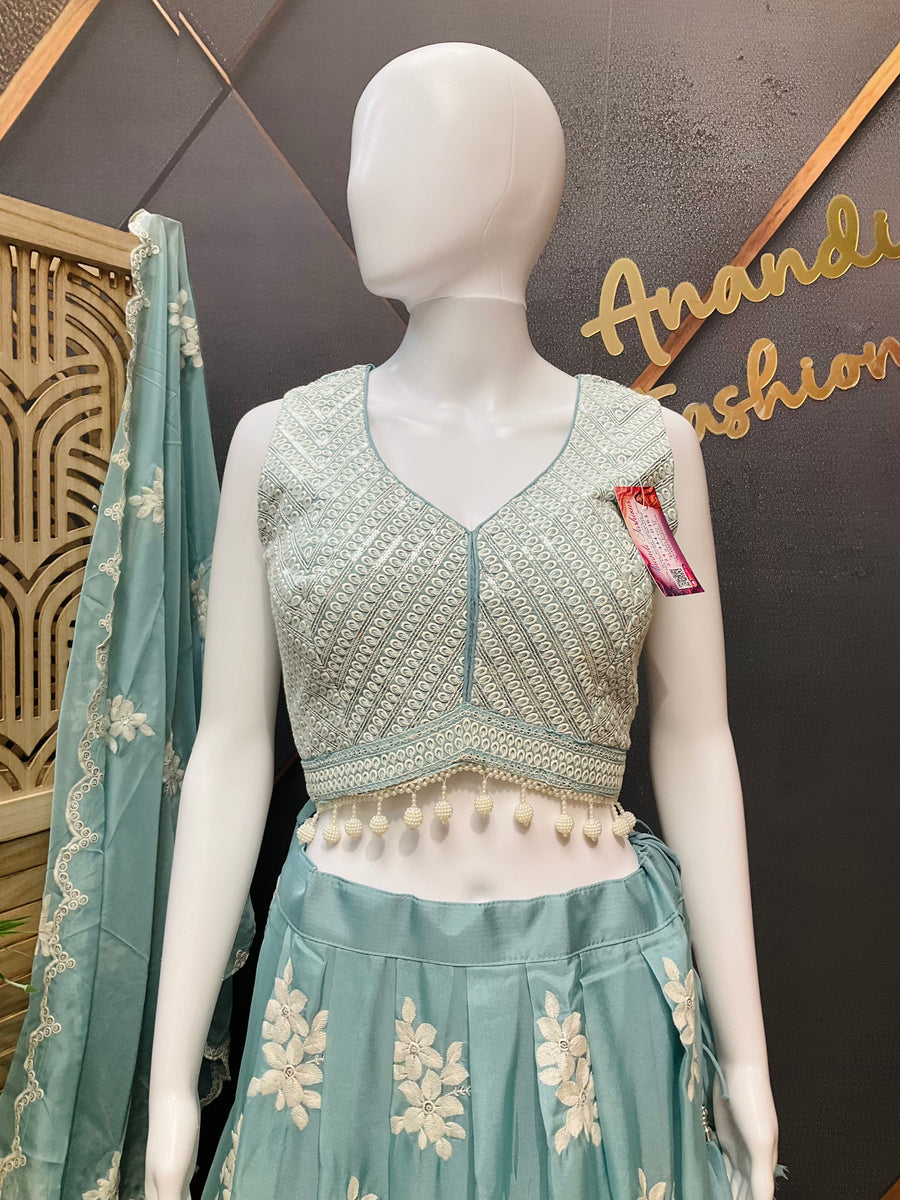 Light Blue Organza Lehanga set