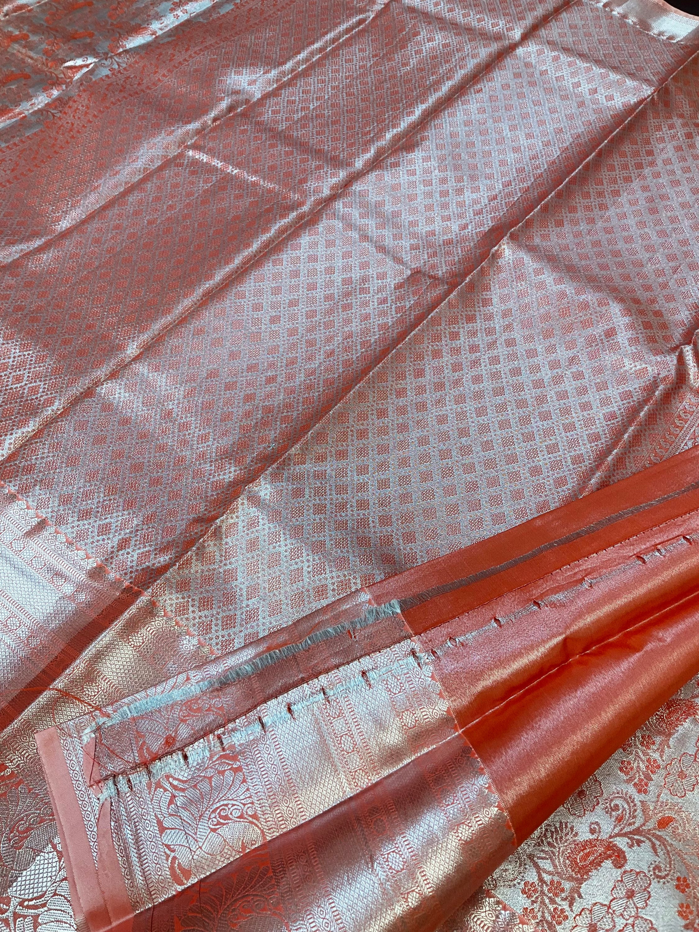 Orange- Semi Silk kanjeevaram saree image 2