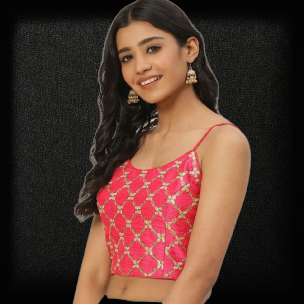 Sleeveless Blouses - Hot Pink Blouse with Intricate Work image 1