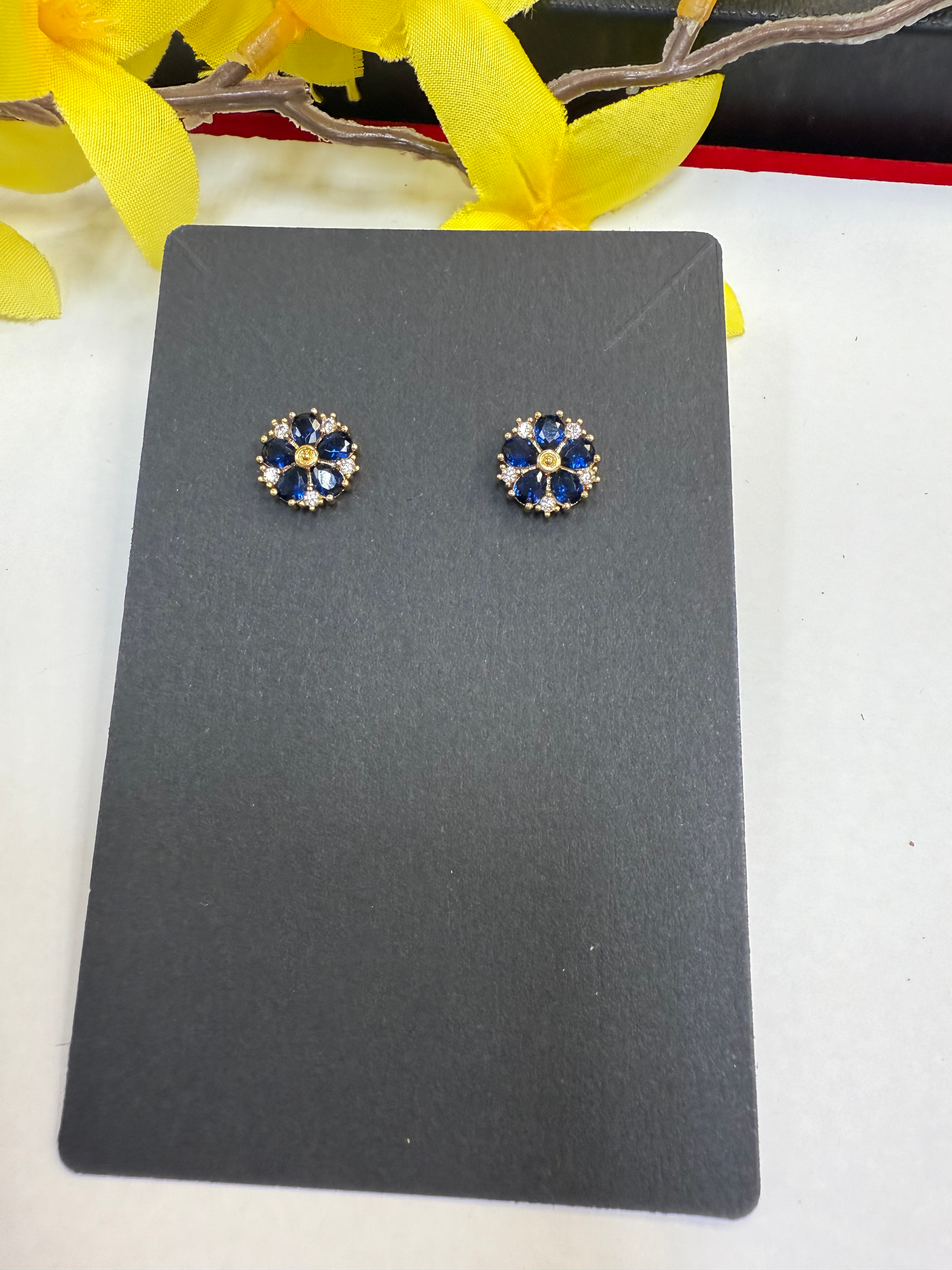 Flower Stud Earrings - AD stones image 1