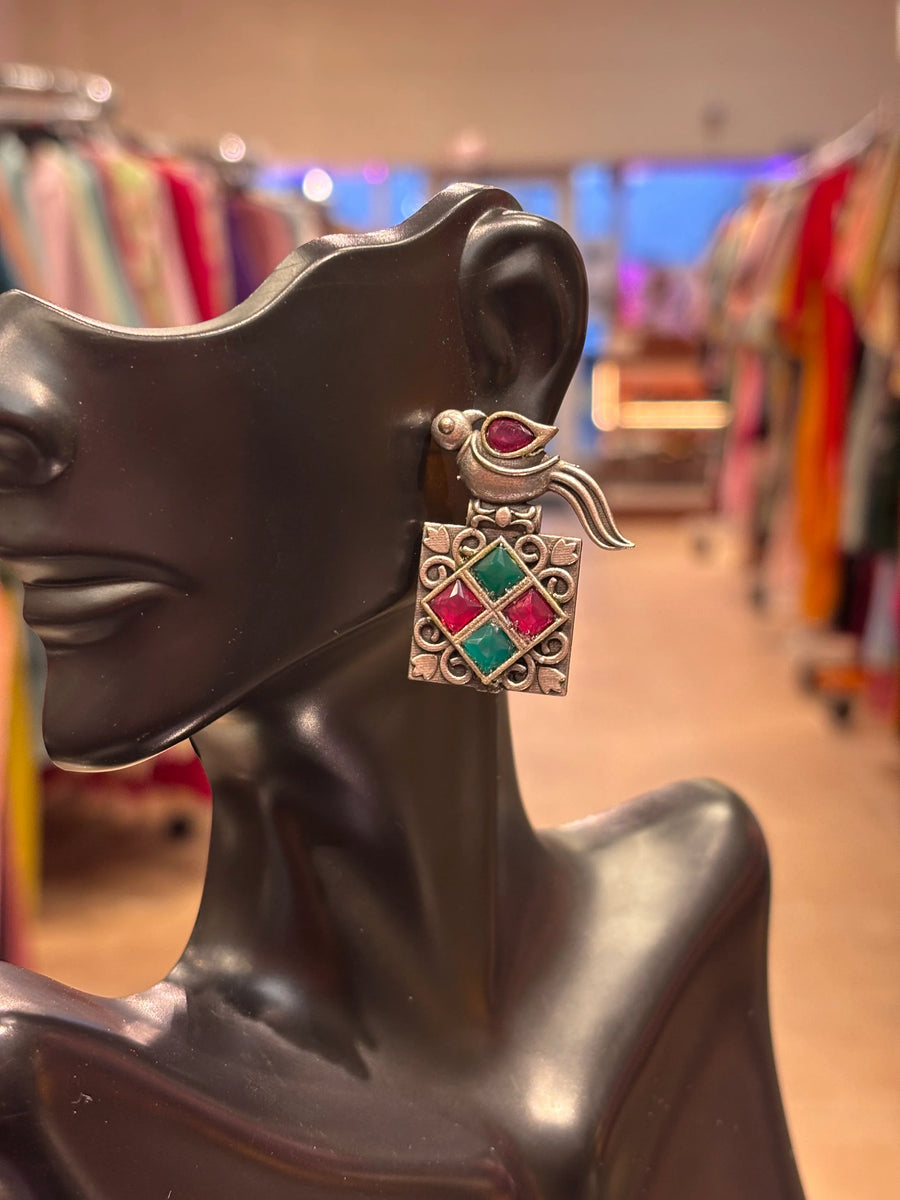 German Silver Earrings with Parrot Stud
