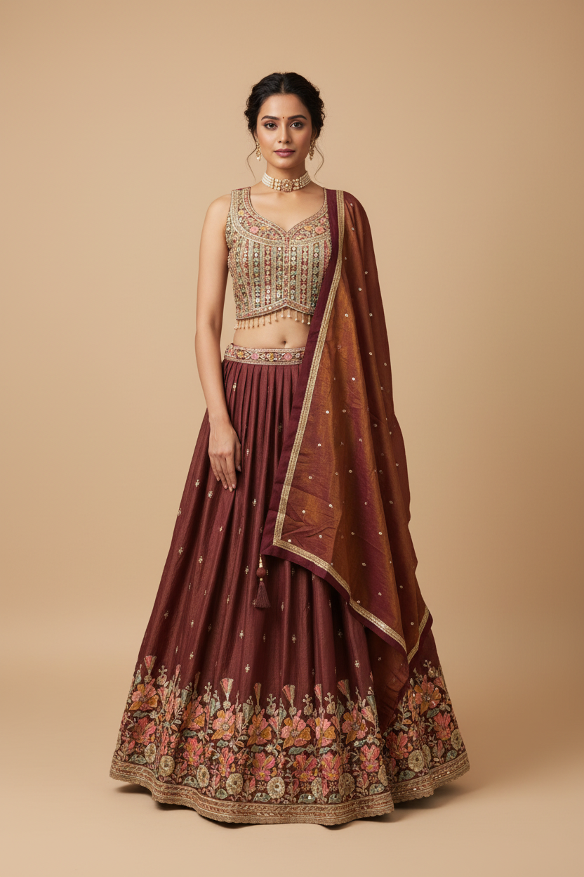 Wine - Party Wear Lehenga set