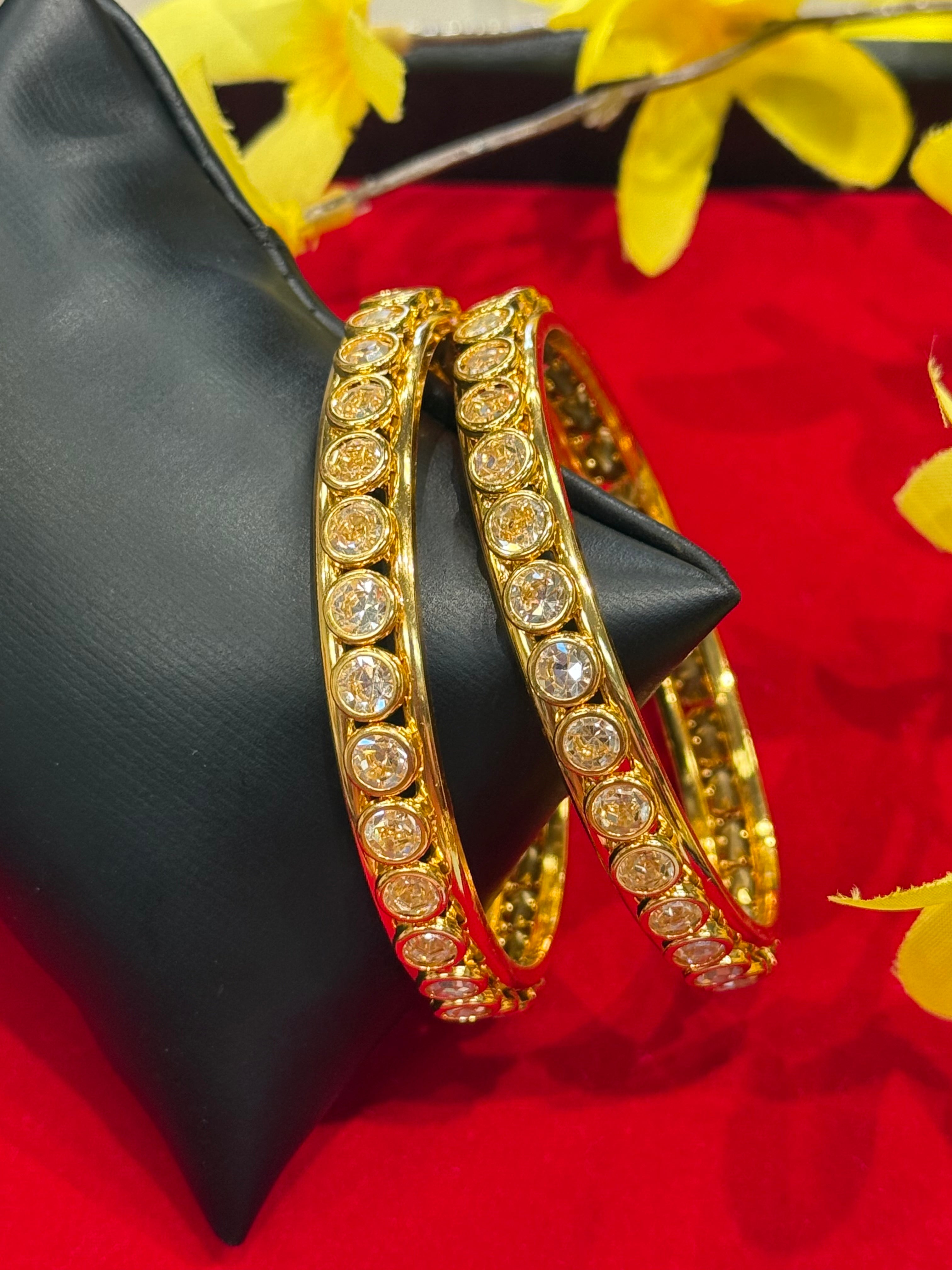 Gold Finish Stone Bangles- set of 2- size 2.6