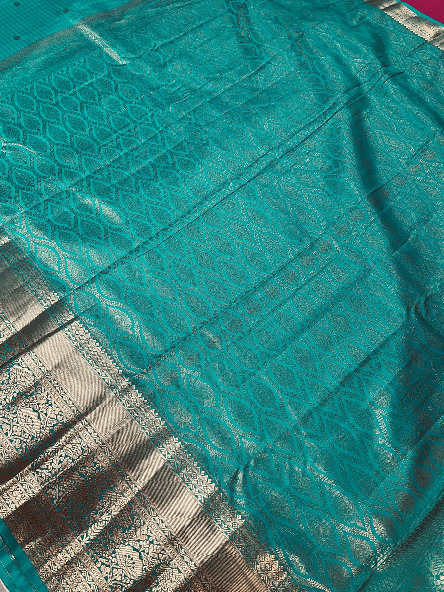 Rama Blue Semi Silk Kanjeevaram Saree