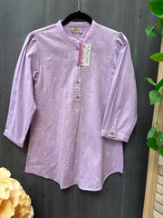 Lavender Pure Cotton Short Kurti/Top - Casual Ethnic Wear