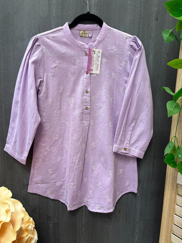 Lavender Pure Cotton Short Kurti/Top - Casual Ethnic Wear