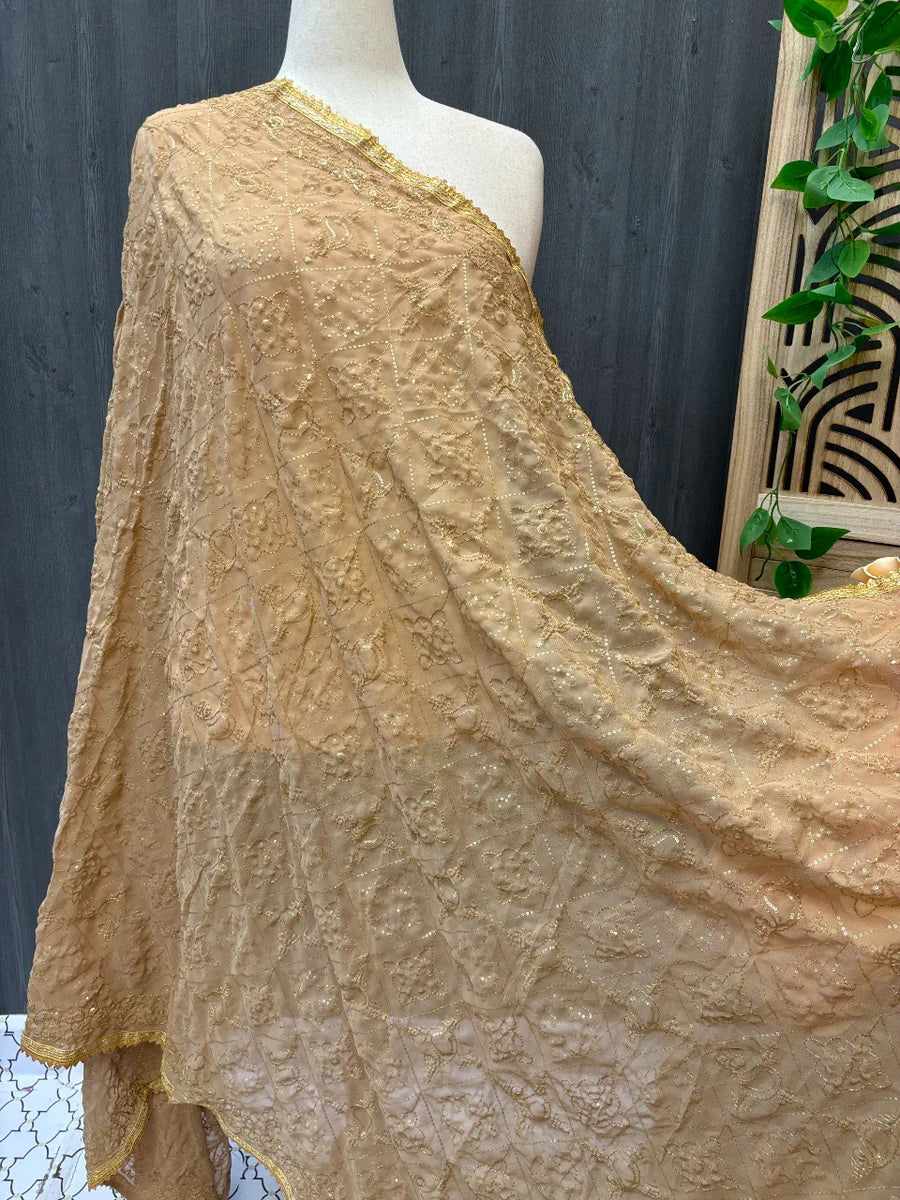 Gold Zari Embroidery Dupatta with Gotta Patti Border - Elegant Festive Wear