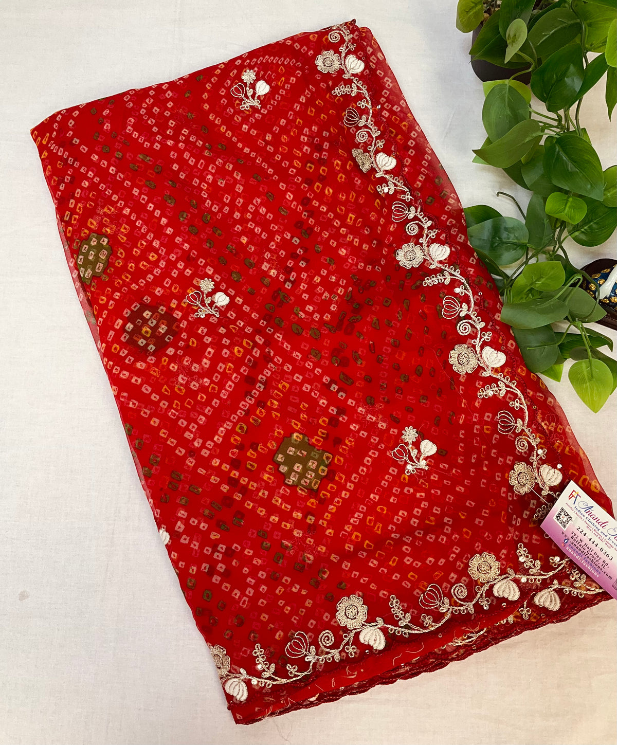 Red Bandhini Georgette saree