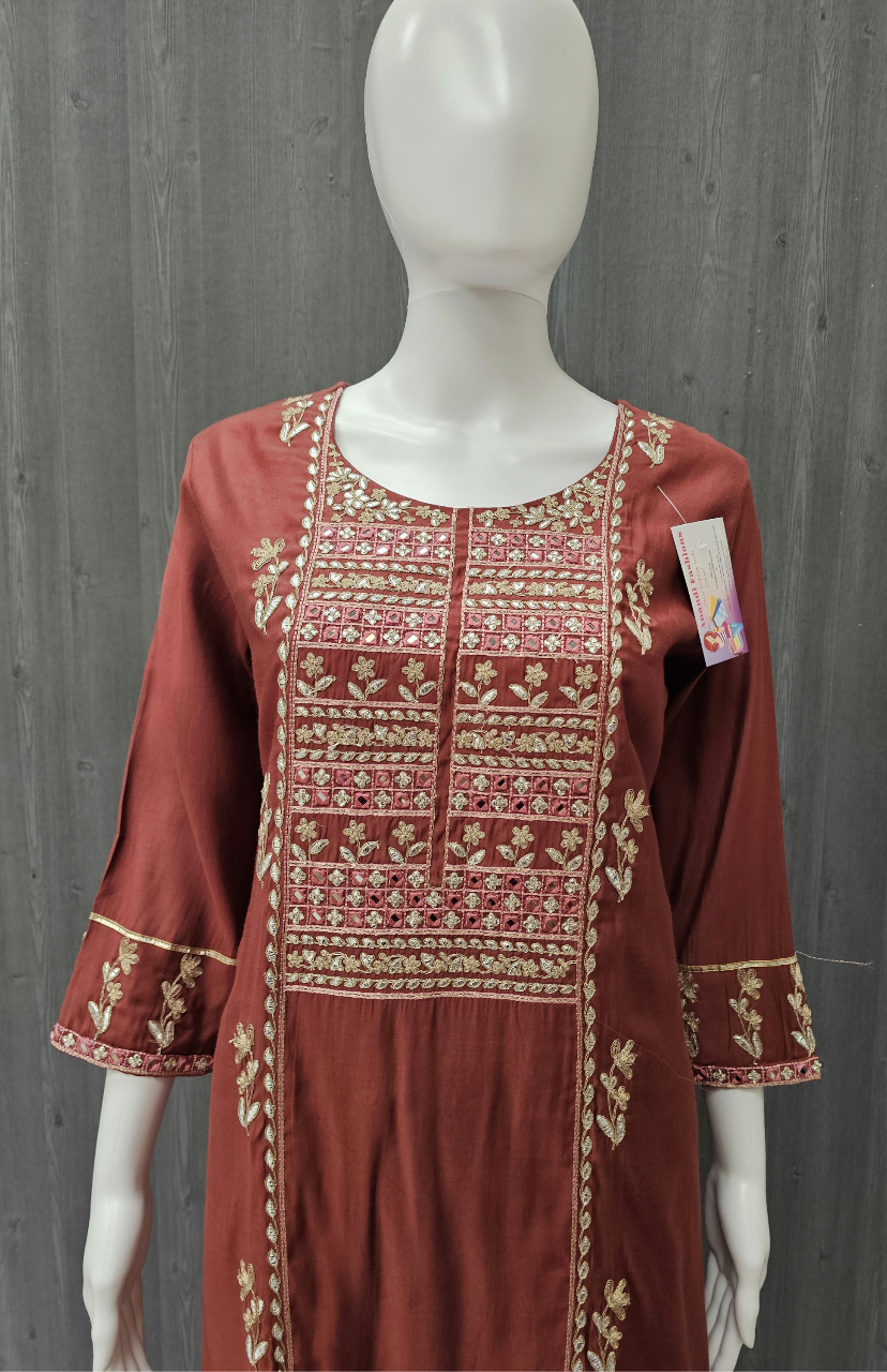 Indian Chudidhar - Party Wear Modal Silk Set with Chanderi Dupatta- Size 40 image 2