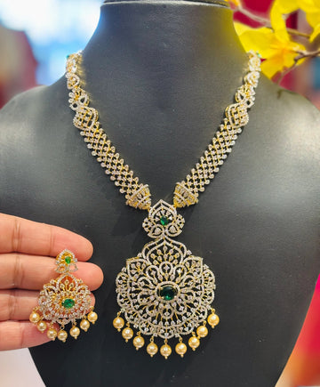 Combo Sets-Party Wear CZ Heavy Long & Short Necklace set