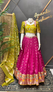 Pink & Green Silk Kota Half Saree set