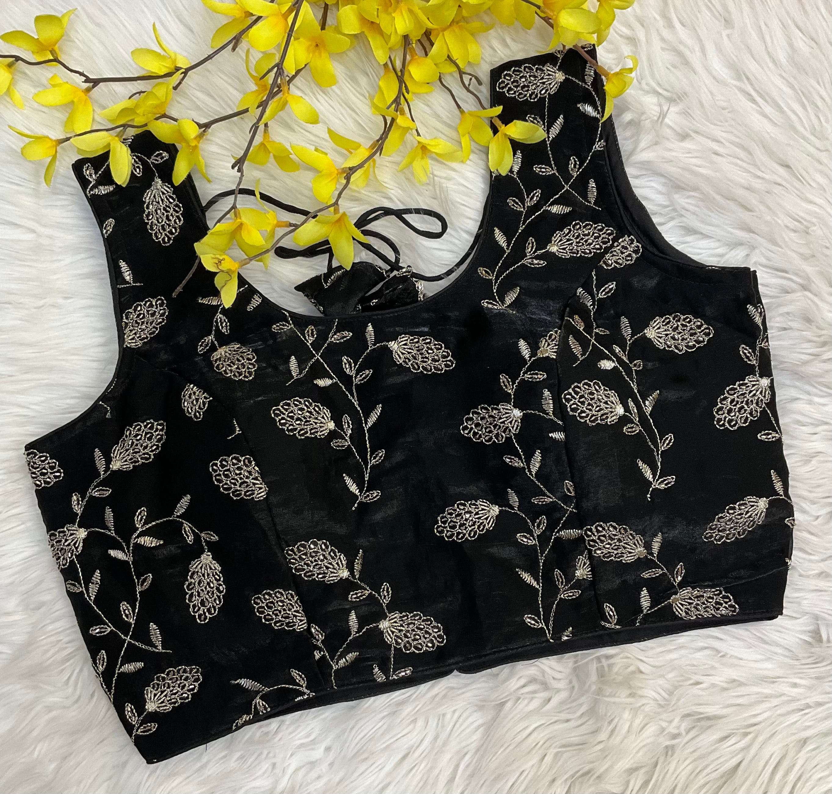 Sleeveless Black Fancy work Blouse - Size 40