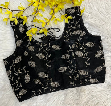 Sleeveless Black Fancy work Blouse - Size 40
