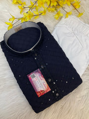 Navy Blue Mens Chikankari kurta set