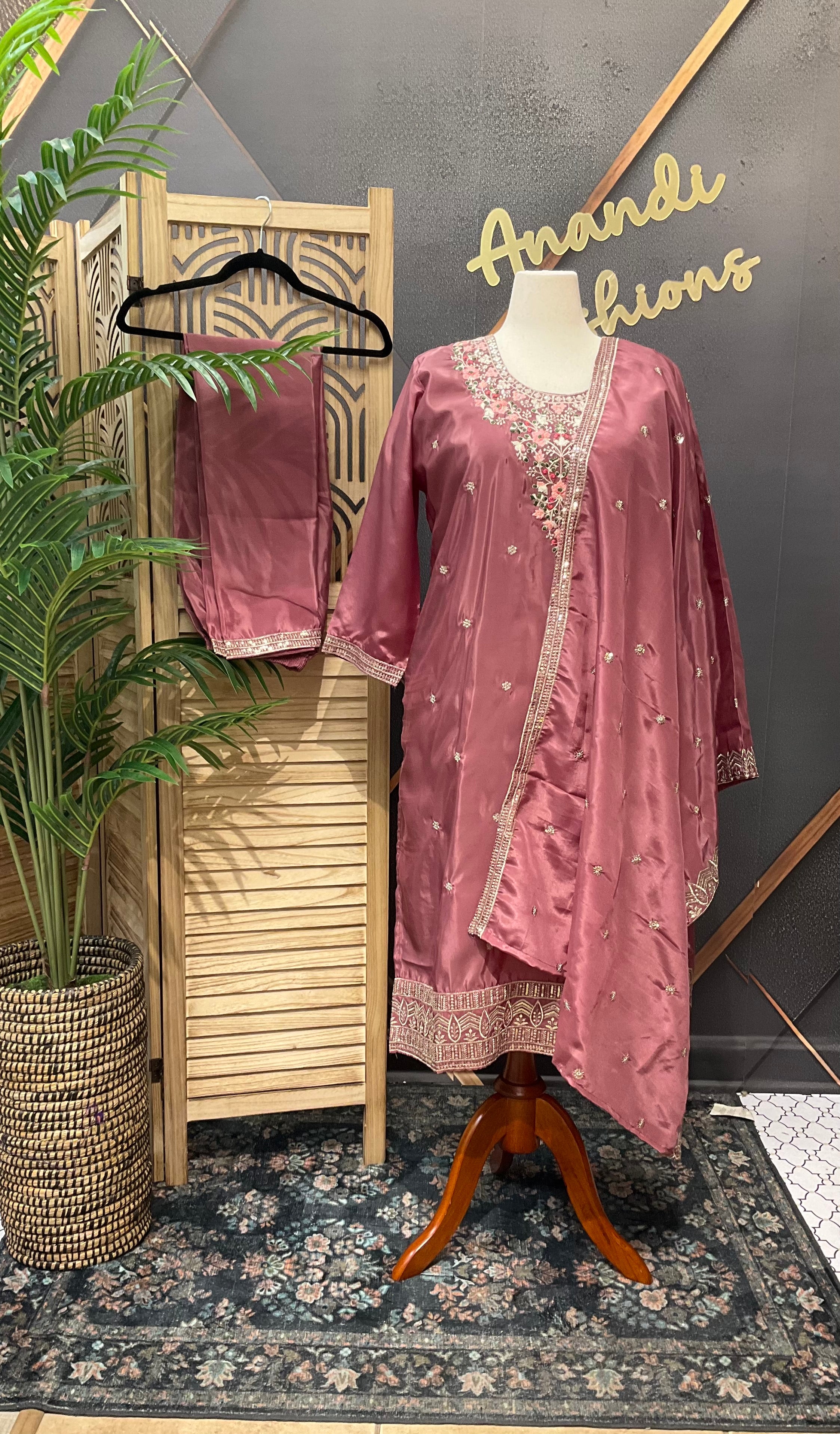 Plus Size Party Wear - Onion Pink Color Kurti set