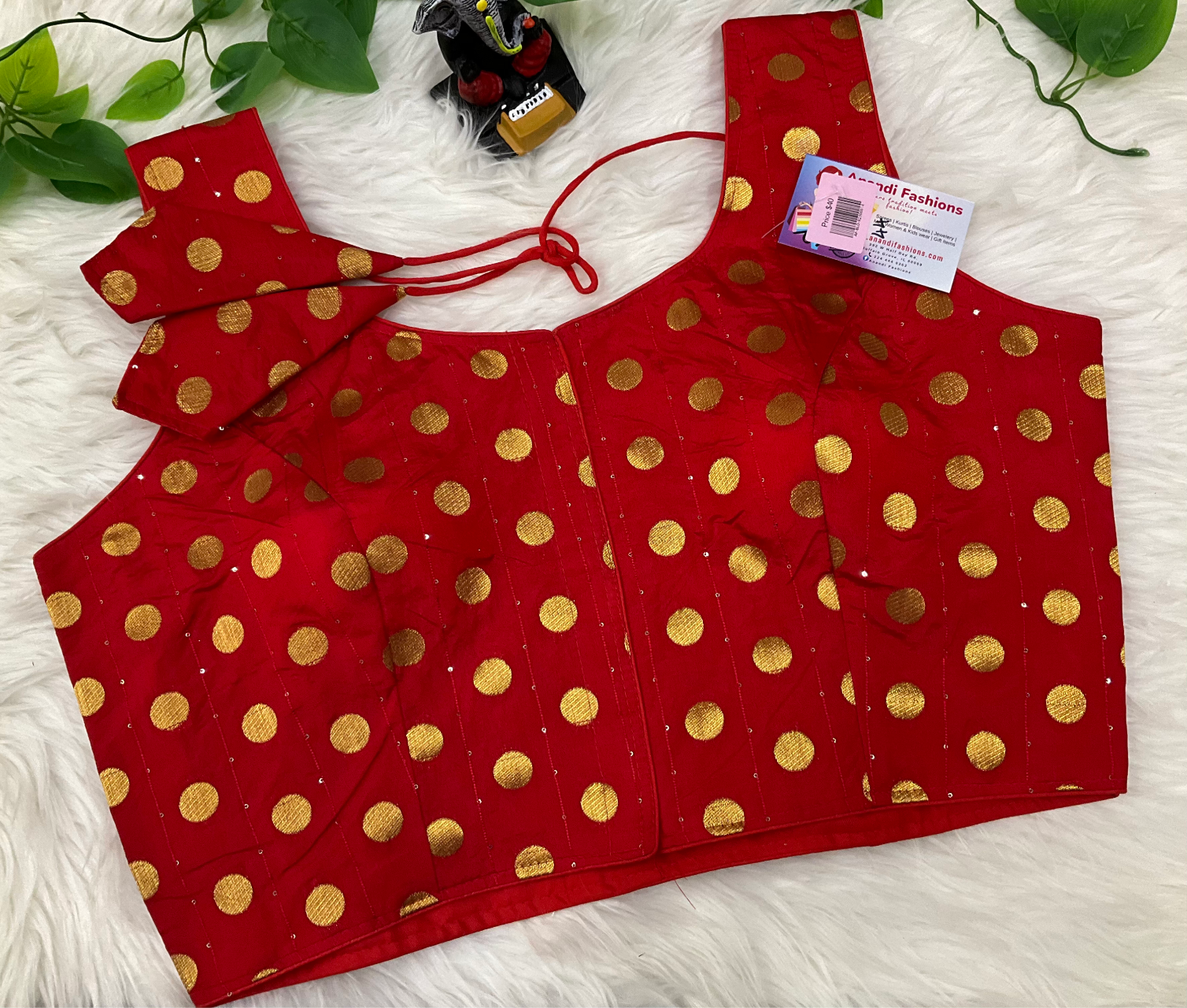 Indian Blouse - Print Sleeveless Blouse with Gold Prints image 6