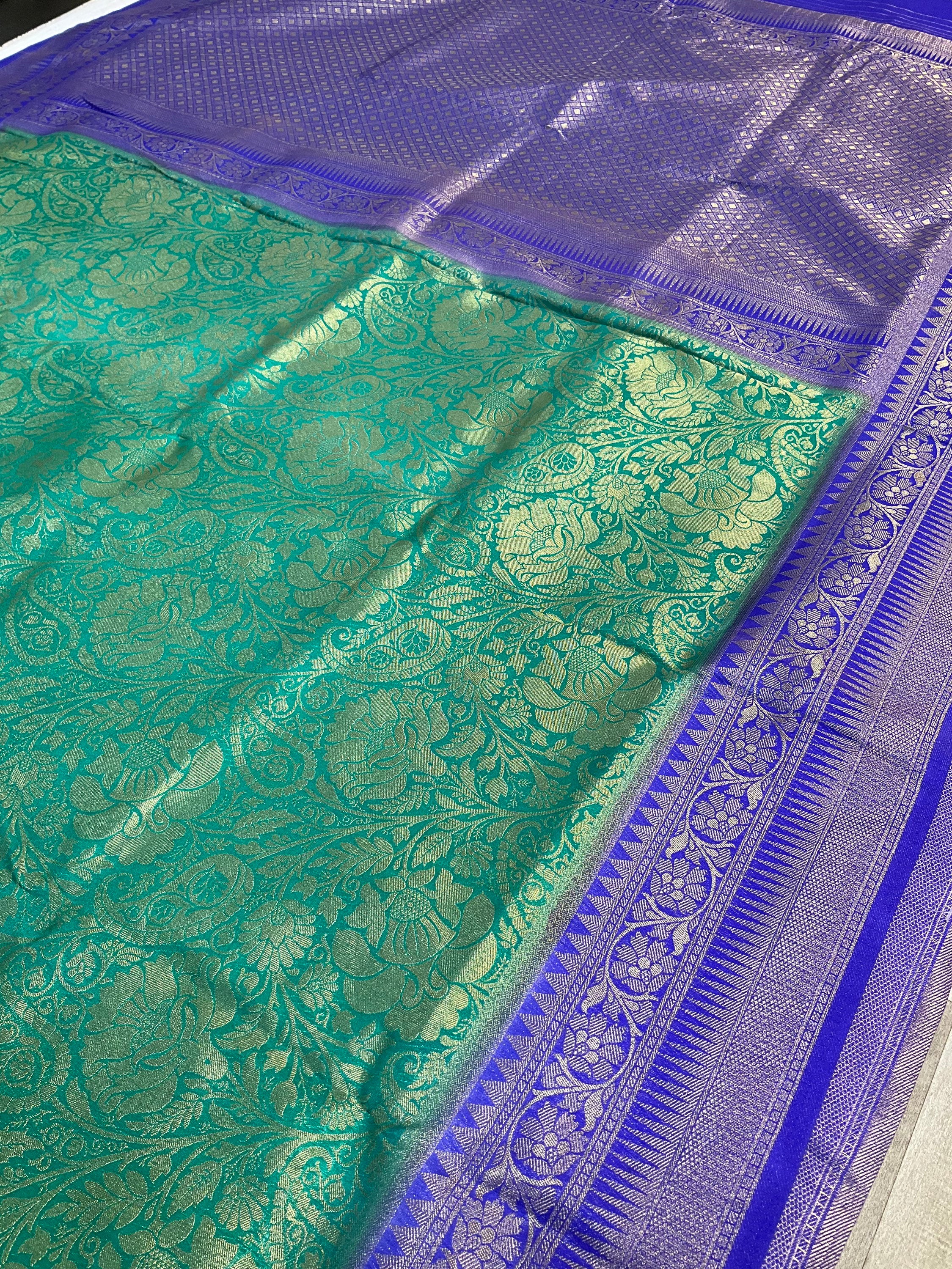 Red soft silk saree with jacquard design and navy blue border and pallu image 13