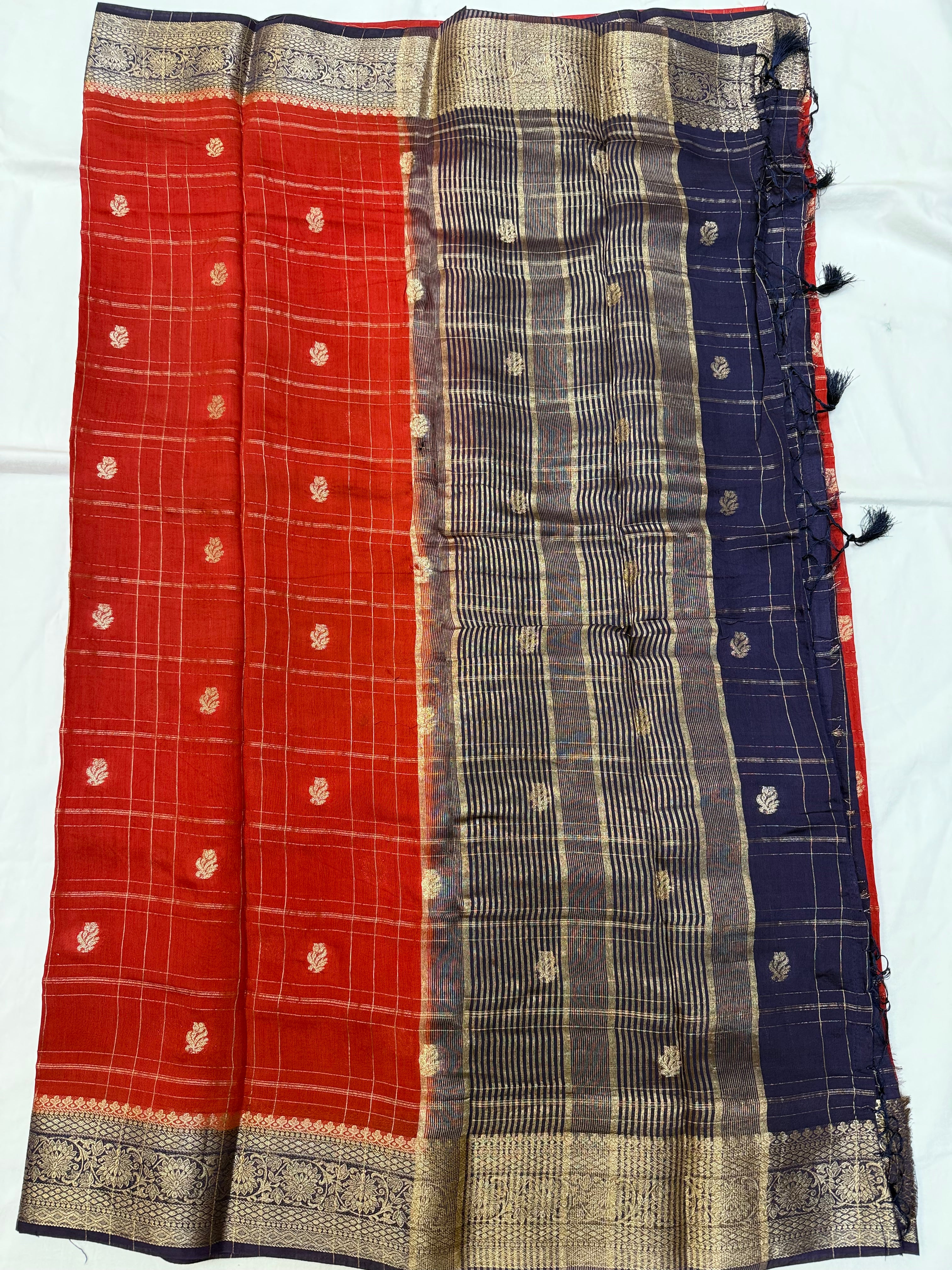 Semi Silk Red Saree with Purple Border