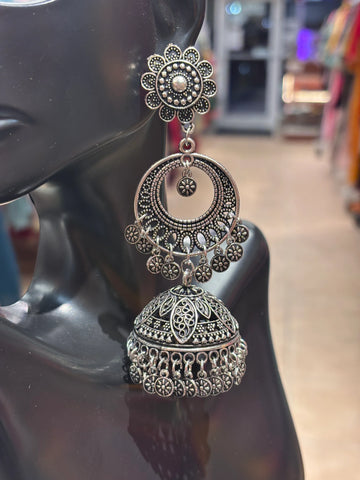 Long German Silver Jhumkas/Earrings
