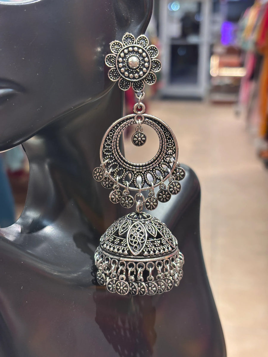 Long German Silver Jhumkas/Earrings