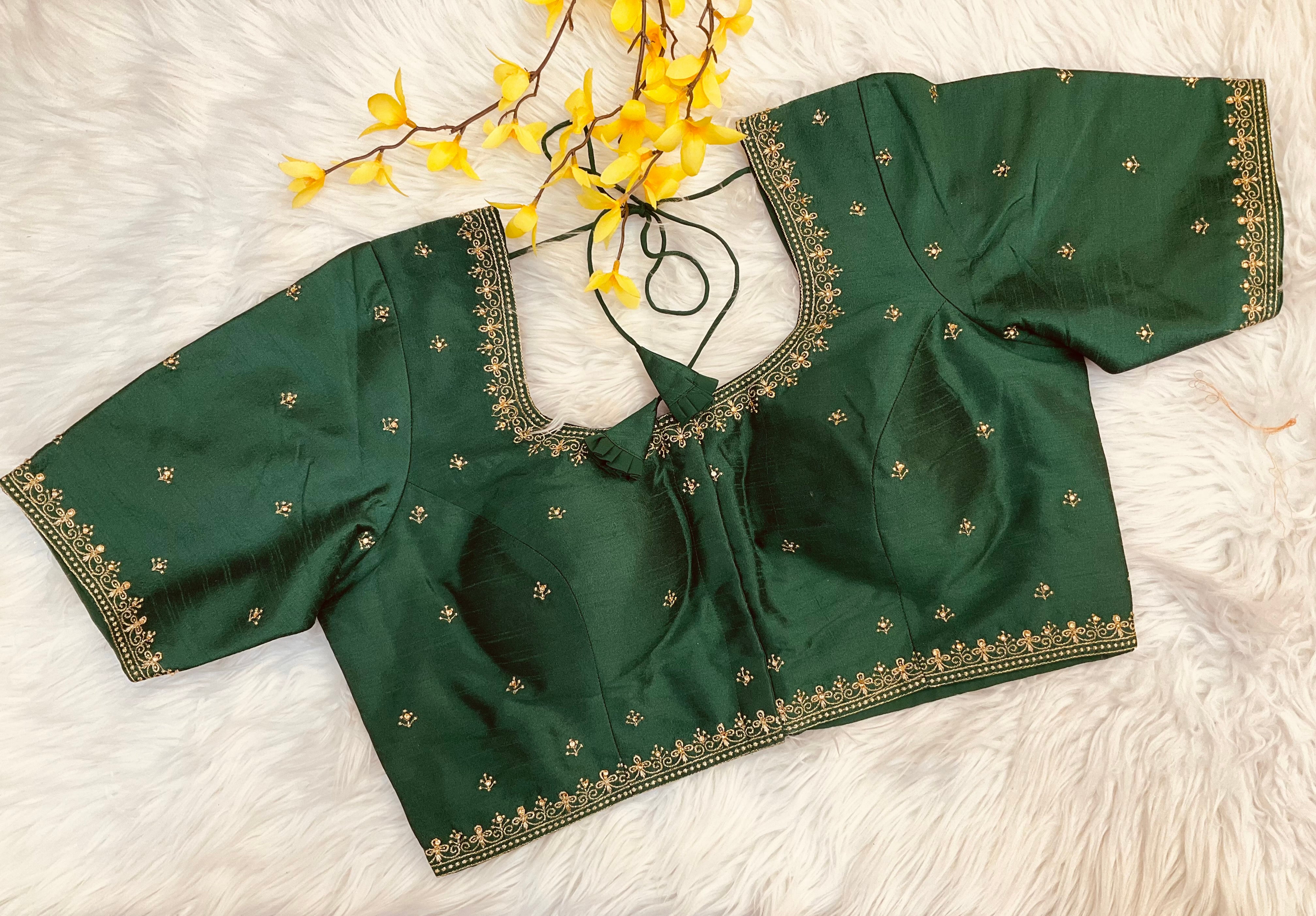 Front opening Green Raw Silk Blouse