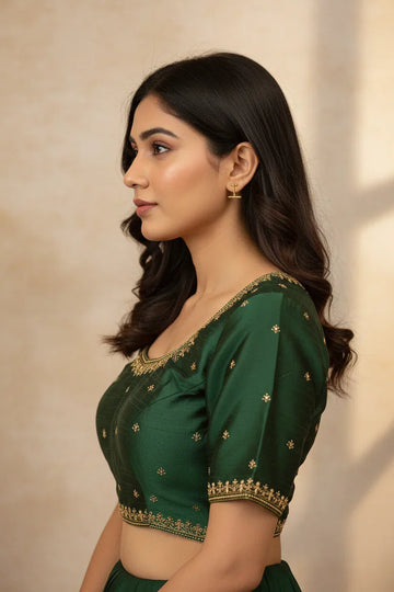 Front opening Green Raw Silk Blouse