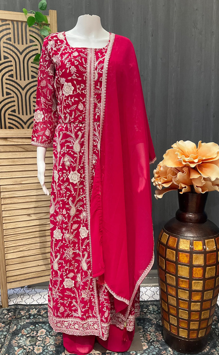 Pink Palazzo Set with Long Top - Party Wear