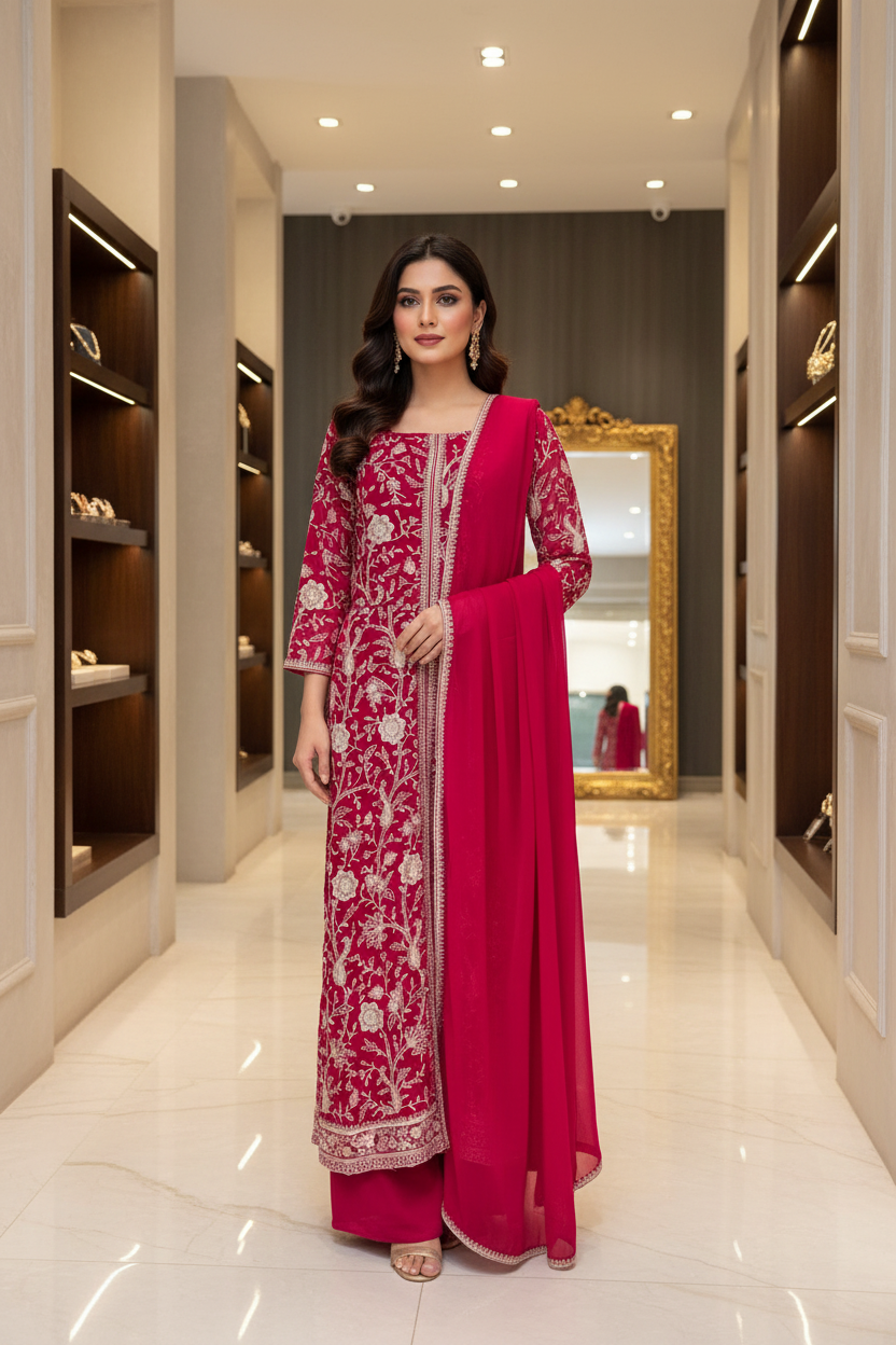 Pink Palazzo Set with Long Top - Party Wear