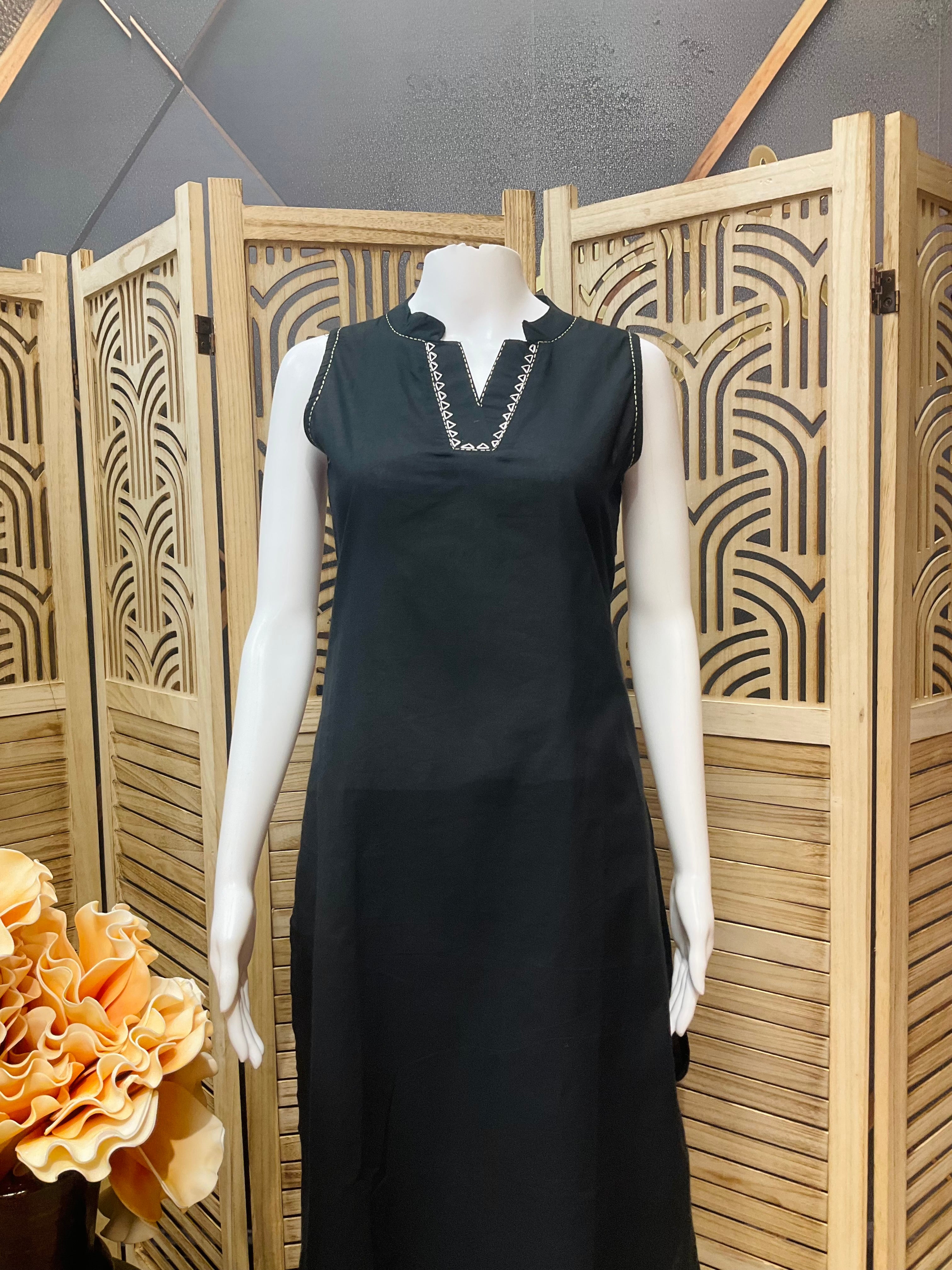 Pure cotton - Sleeveless Black Plain Kurti set