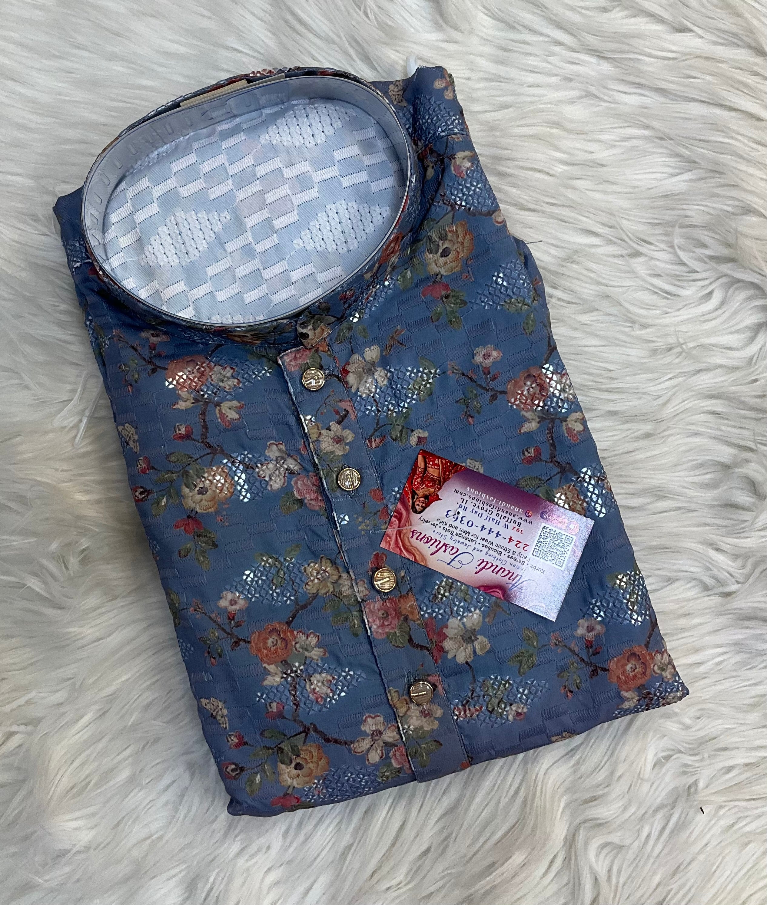 Blue Floral Mens wear kurta set