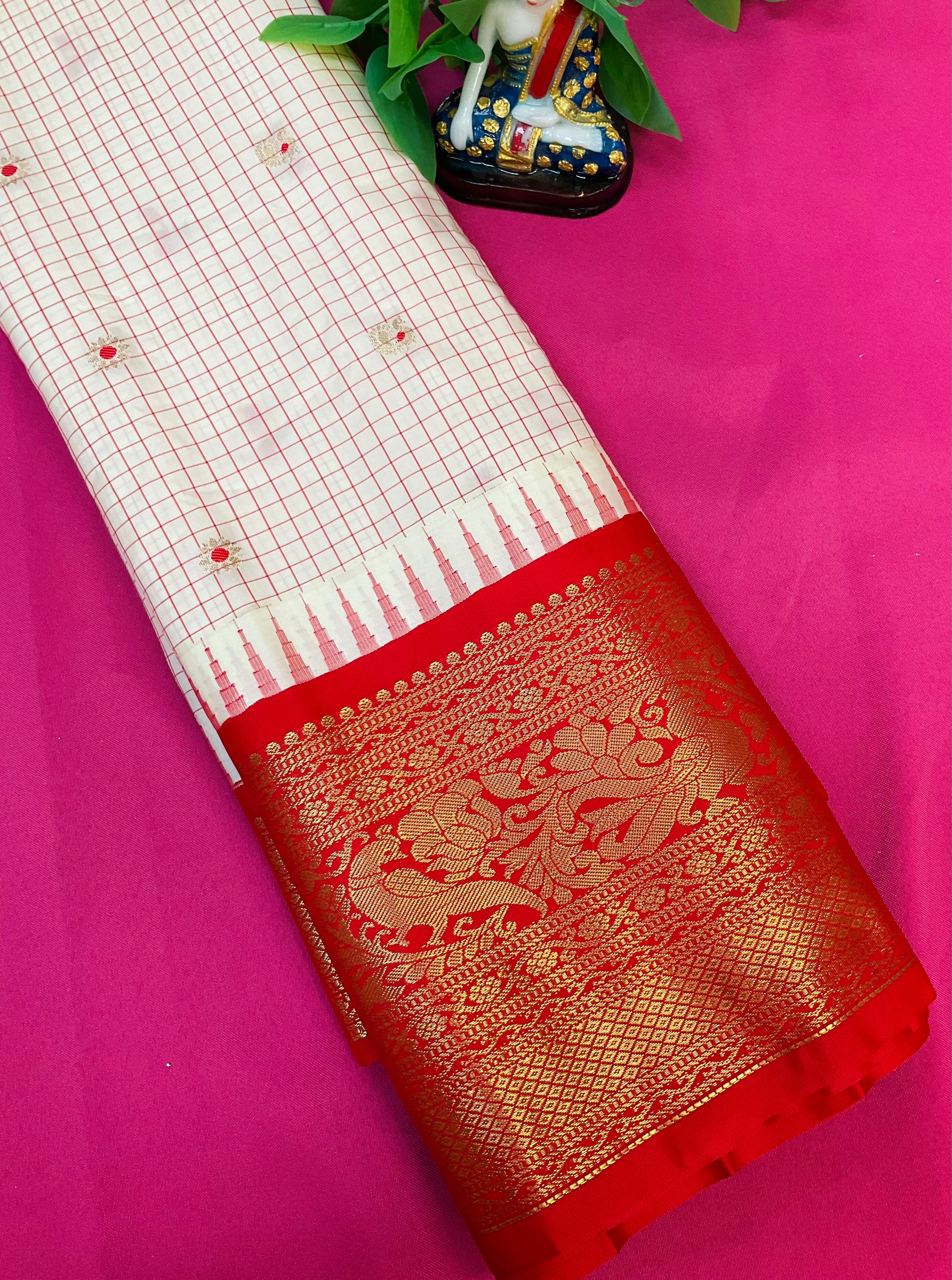 Semi Gadwal Silk Checks Saree