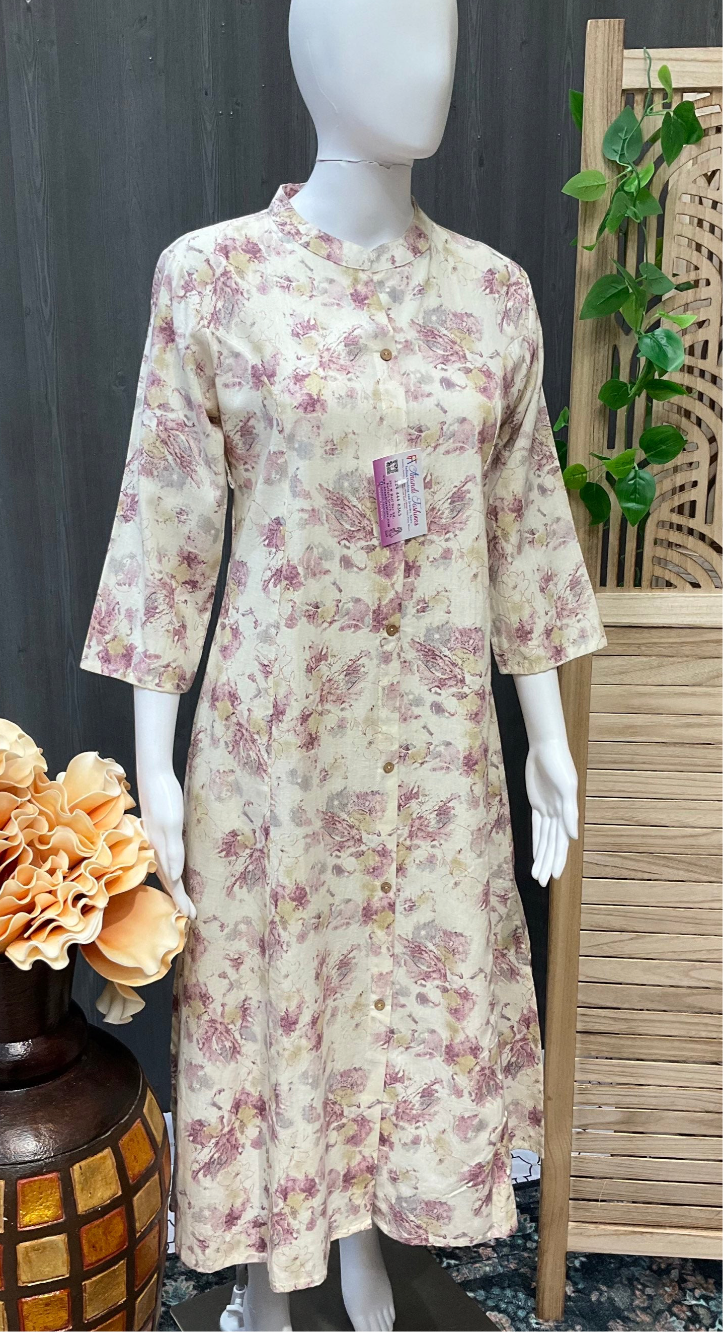 Size 40-Half White Cotton Flex Floral Kurti