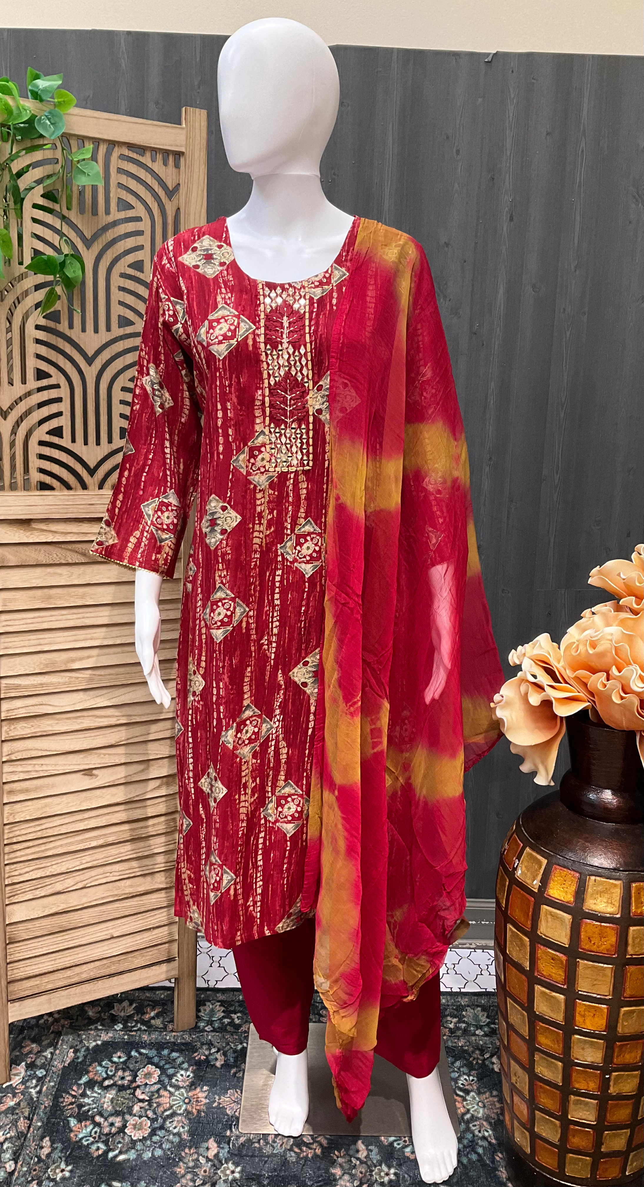 Maroon -Rayon kurti set image 0