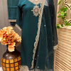 Plus Size Peacock Blue 3-Piece Party Wear Kurti Set - Embroidery Work