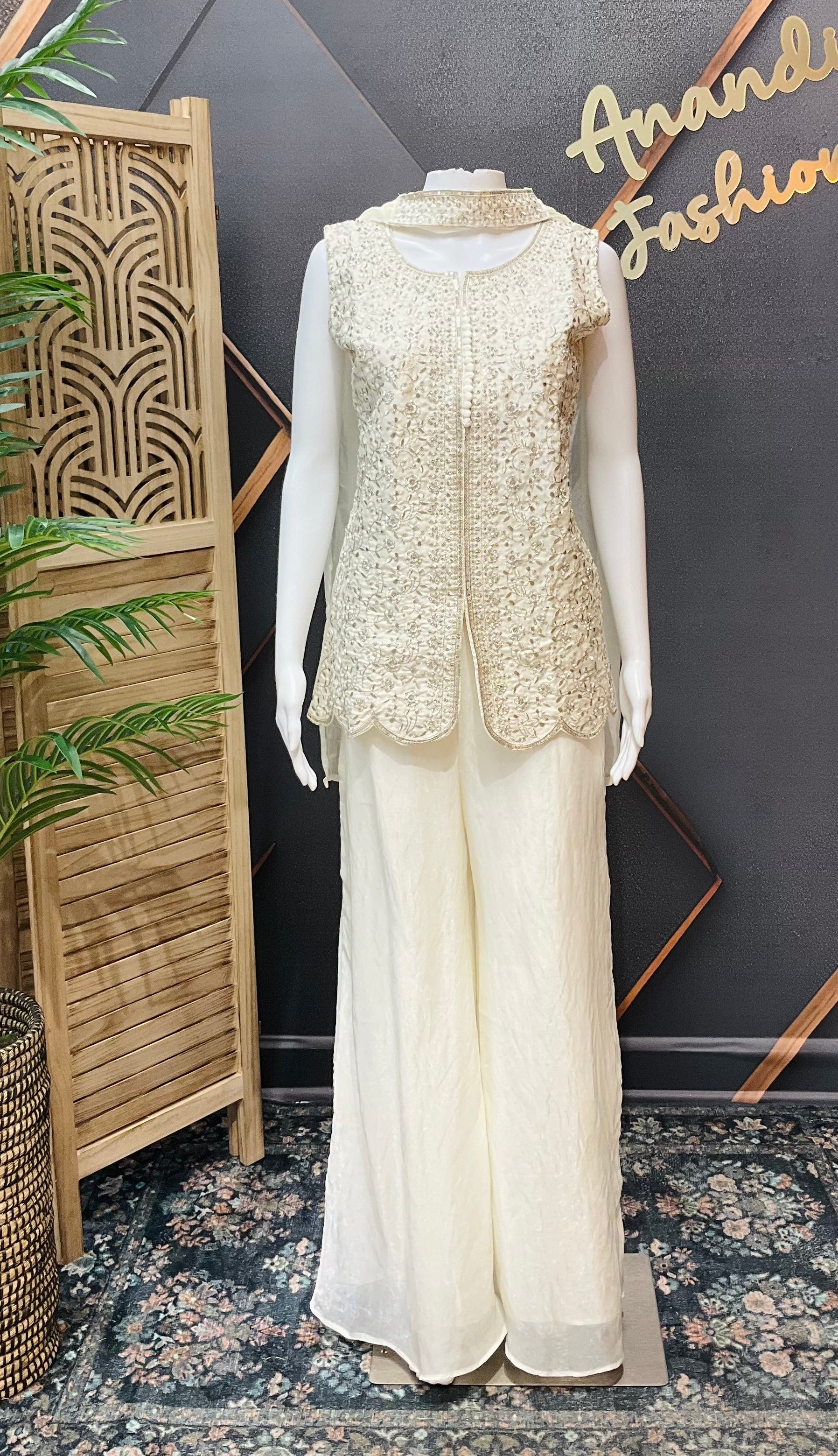 Half White Teenage Girls Palazzo Set