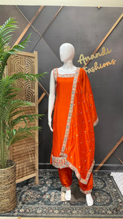 Orange Party wear Sleeveless Kurti set