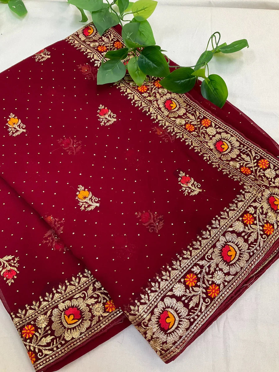 Fancy Party Wear Georgette Saree - Elegant Lightweight Saree
