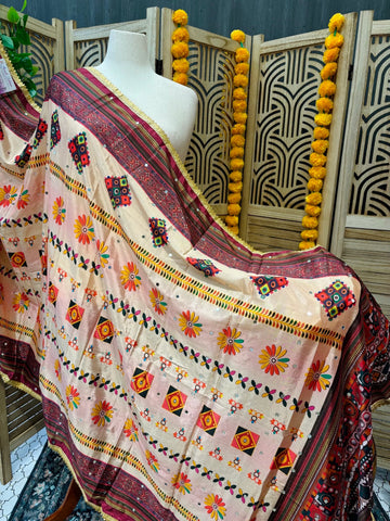 Peach Color Digital Print Chinon Dupatta