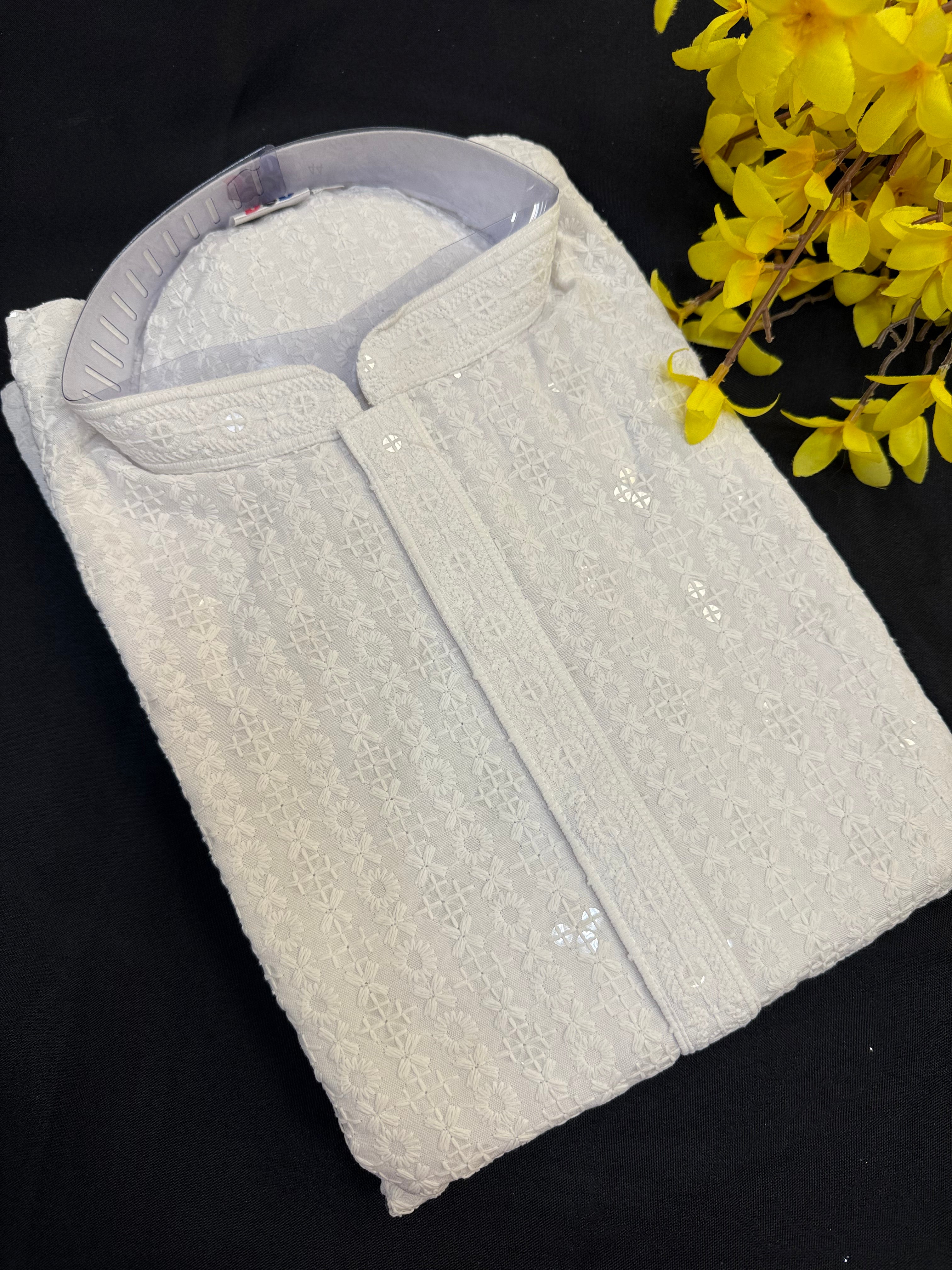 White Chikankari Men’s Kurta sets