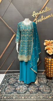 Rama Blue Party Wear Georgette Palazzo set