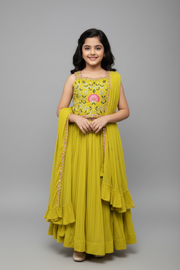 Girls Mehndi Green Lehenga Set with Dupatta