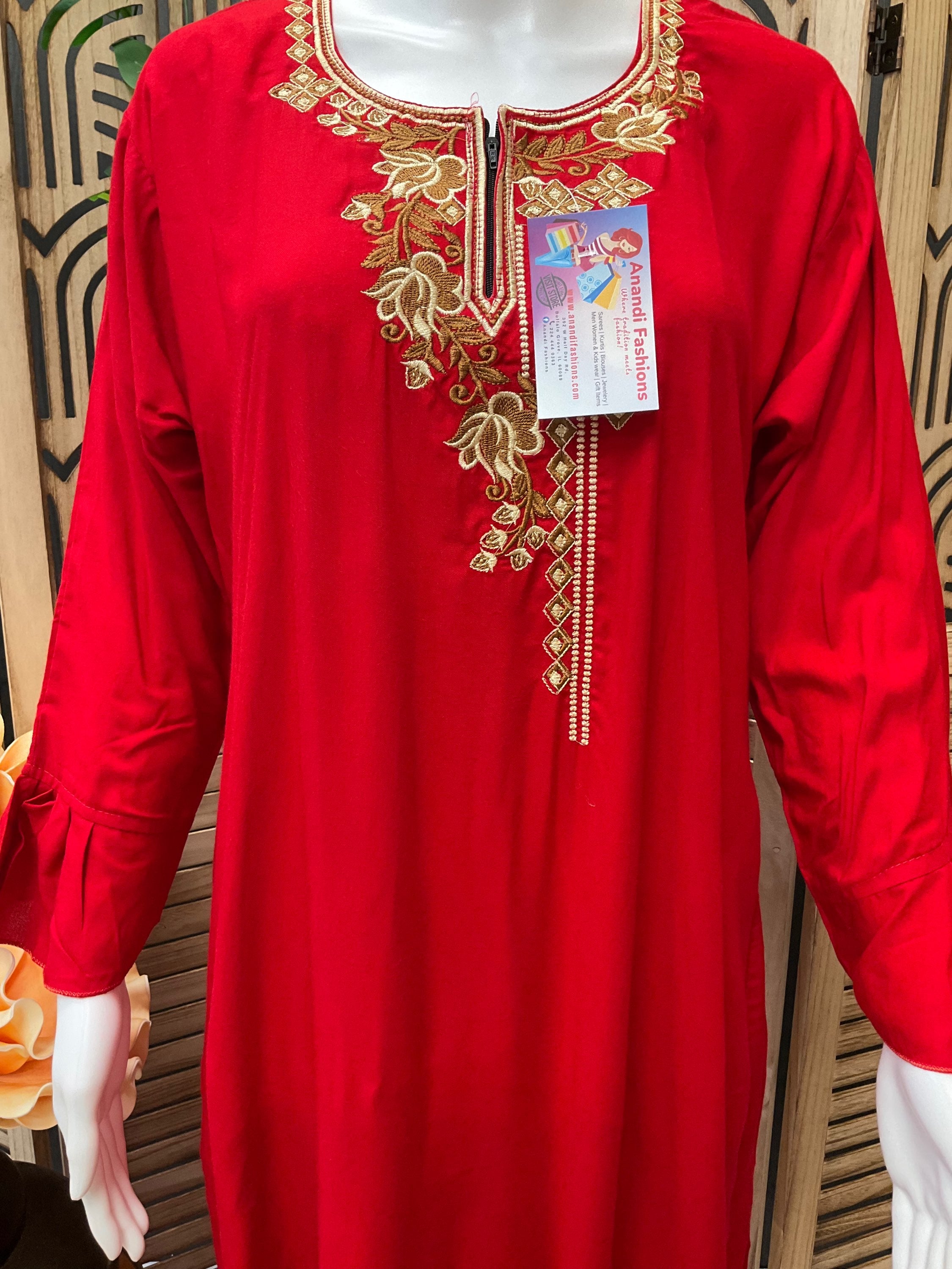 Indian Nighties - Rayon Nighty with embroidery on the neck part and side pocket image 3