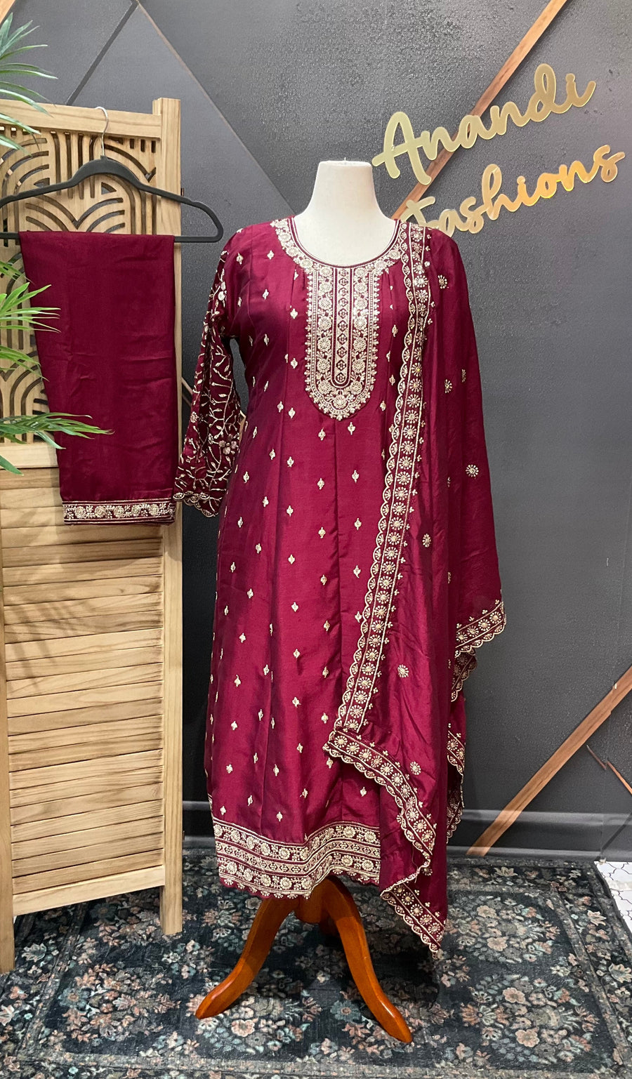 Maroon Party Wear Anarkali Kurti set