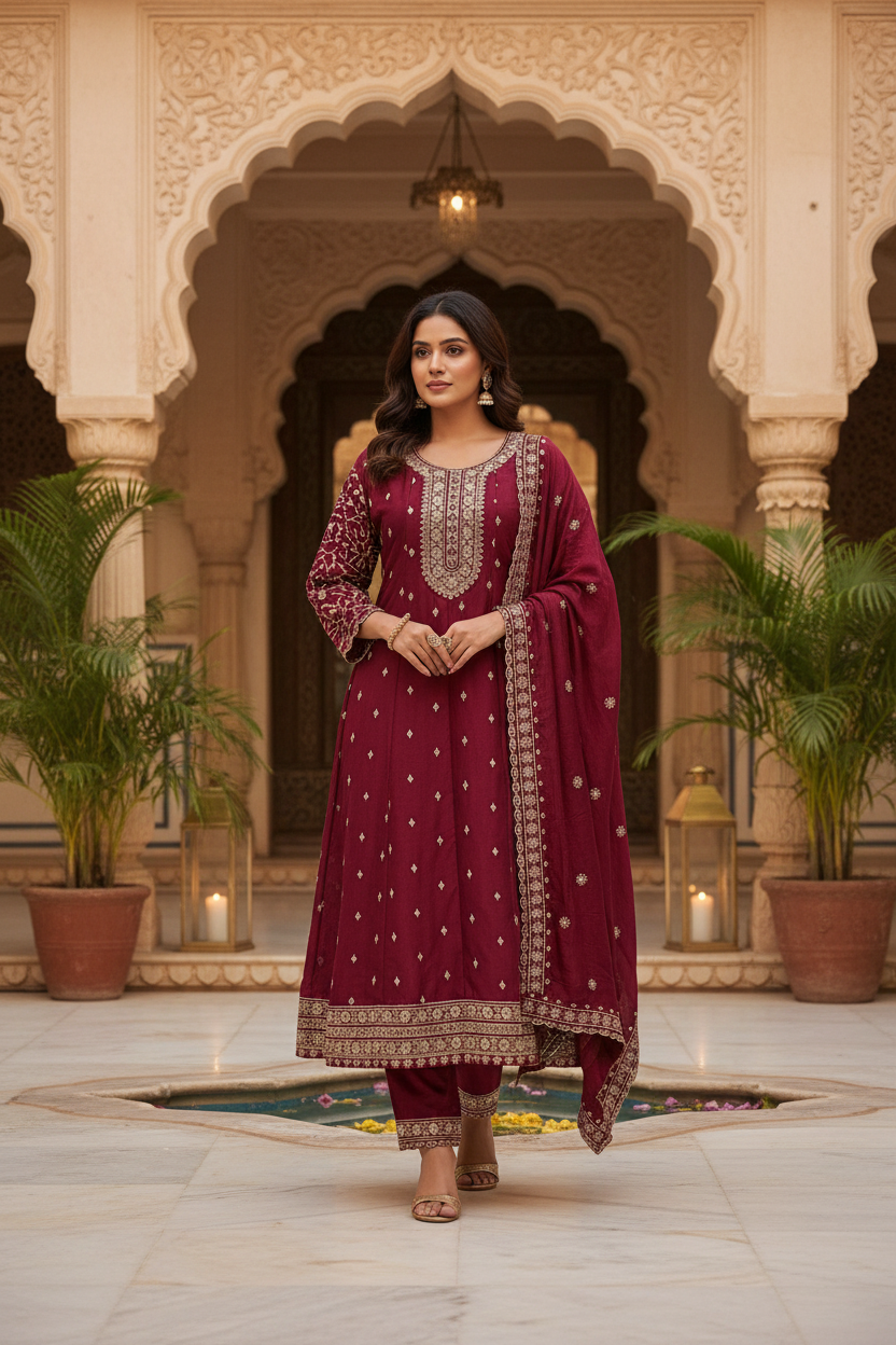 Maroon Party Wear Anarkali Kurti set