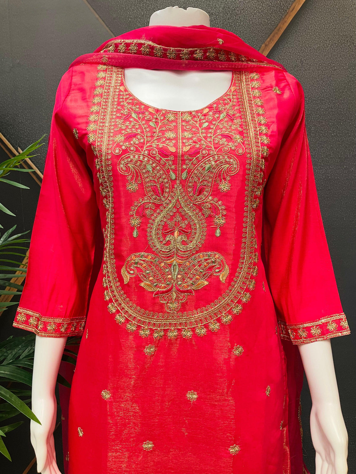 Pink Shimmery Silk Party Wear Sharara Set Size 40 - Embroidery Work